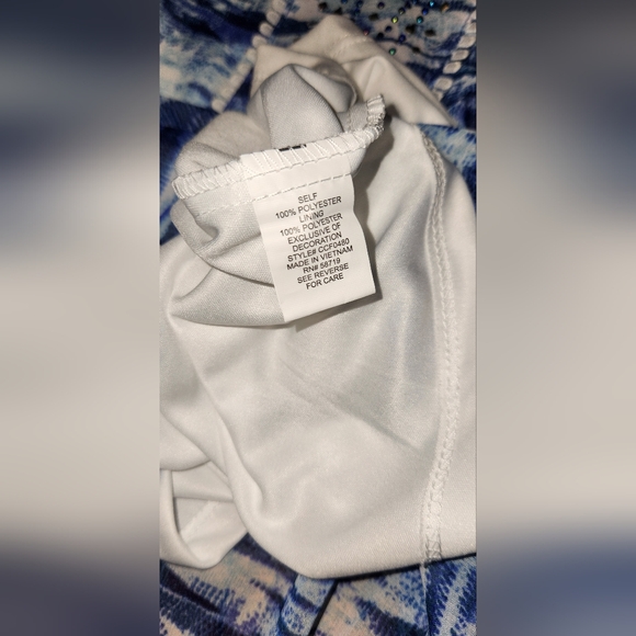 NY Collection Blue Patterned Top with Rhinestones - Picture 8 of 10